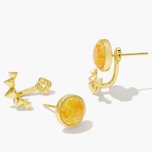 Kendra Scott Sienna Gold Jacket Earrings Gold Citrus Kyocera Opal nwt